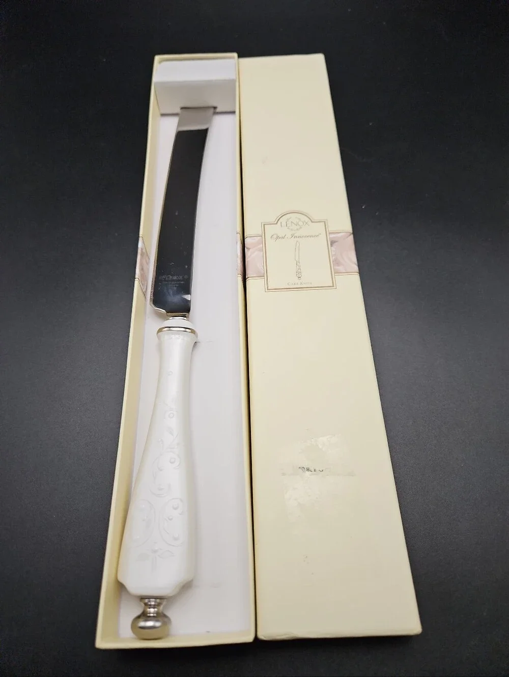 Vintage Lenox Opal Innocence Carved Cake Knife w/ Box 13 inches